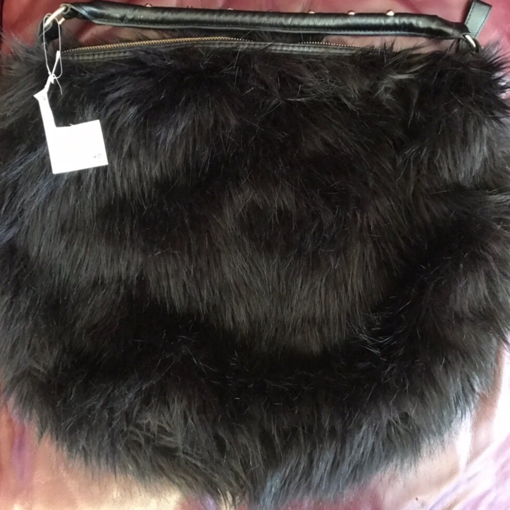 NWT black faux fur purse
